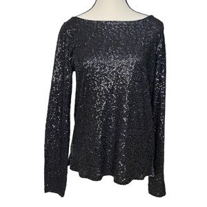 Vintage J.‎ Crew Black Sequin Long Sleeve Crew Neck Blouse Top